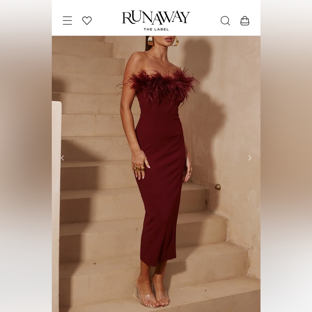 Valentina strapless midi dress from Runaway the Label- in color Wine